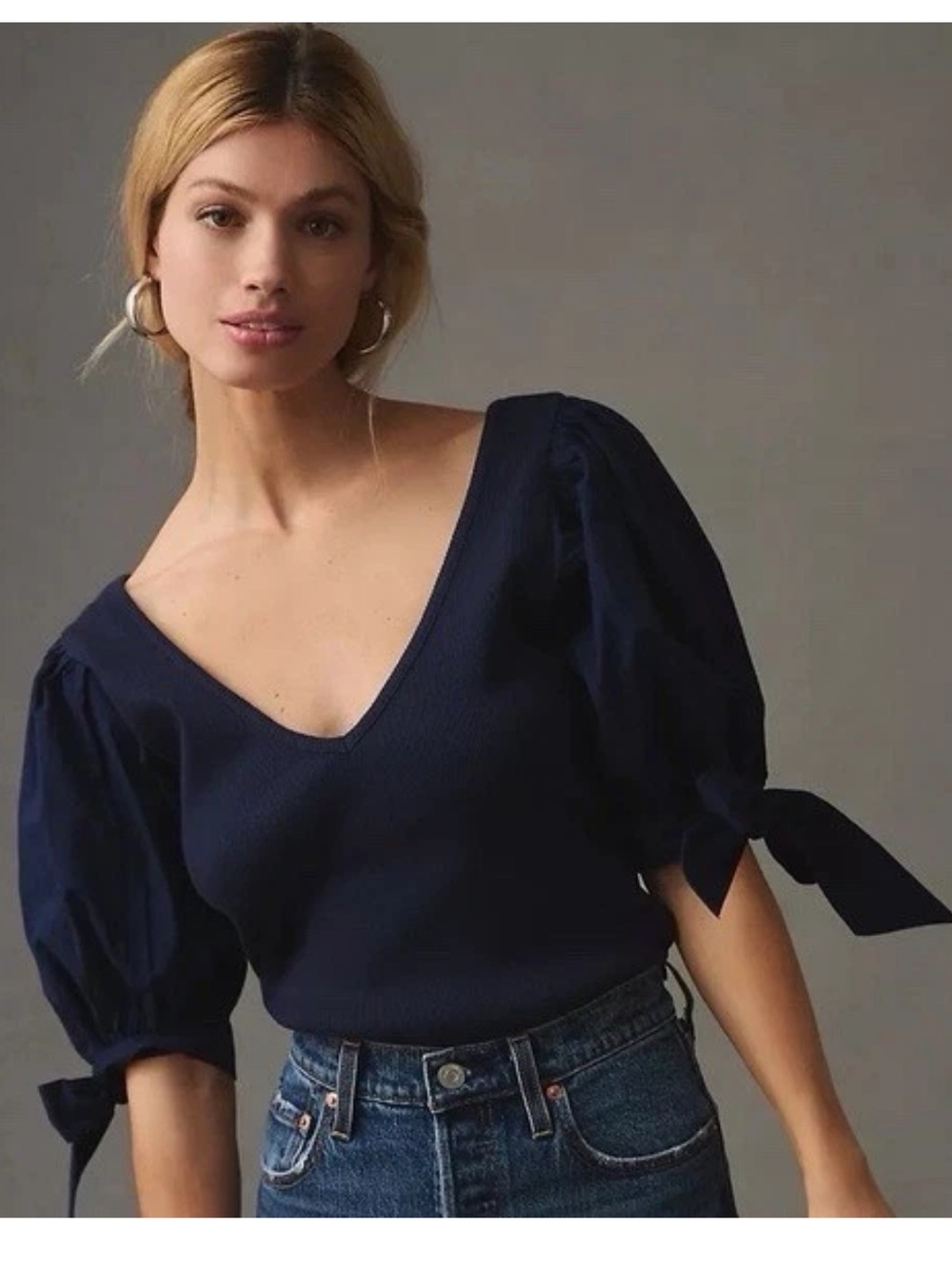 Anthropologie/Maeve Puff Sleeve Top with Adjustable Tie Cuffs